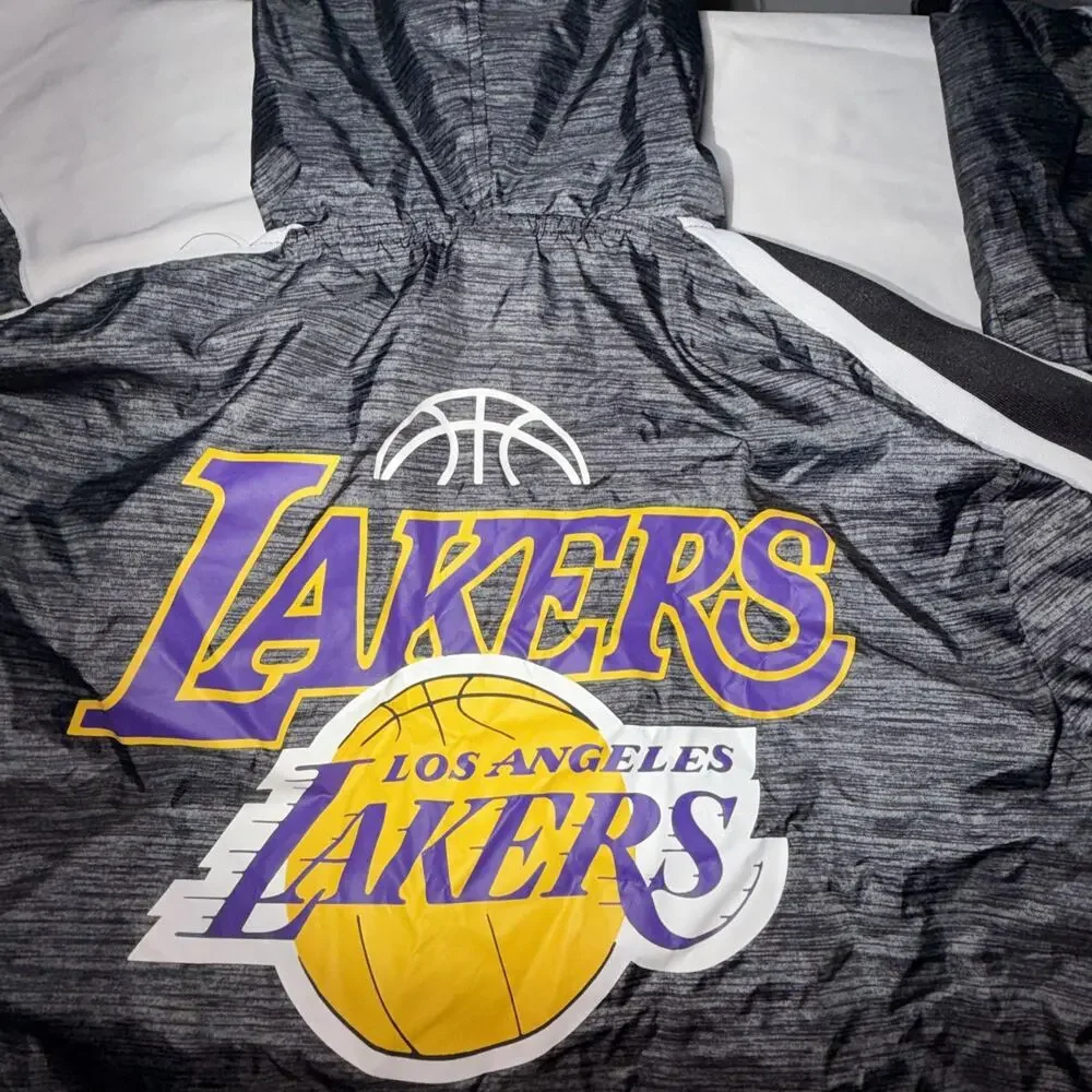 NBA Los Angeles Lakers Hooded Windbreaker Jacket Mens Small Gray Athletic